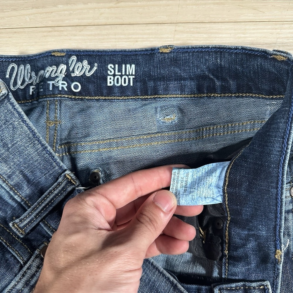 Wrangler Retro Mens 31x32 Blue Slim Straight Bootcut Cowboy Jeans 1077MWZGL - Picture 4 of 8